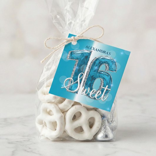 Teal Blue Diamond Gemstone Sweet 16 Birthday Party Geschenkanhänger
