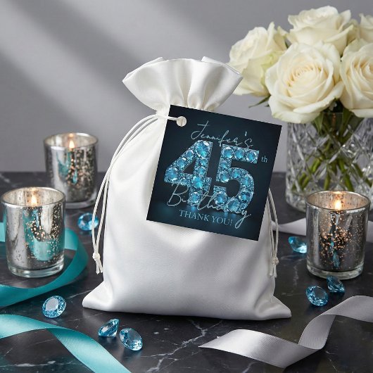 Teal Blue Diamonds Glam 45th Birthday Party Geschenkanhänger