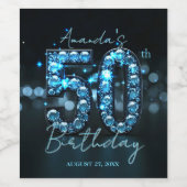 Teal Blue Diamonds Glamorous 50th Birthday Weinetikett (Einzelnes Label)