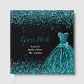 Teal Blue Dress Faux Glitter Quinceanera Gästebuch (Vorderseite)