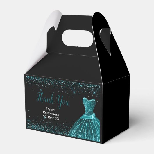 Teal Blue Dress Faux Glitter Quinceanera Geschenkschachtel (Vorderseite)