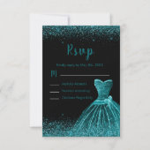Teal Blue Dress Faux Glitter Quinceanera RSVP Karte (Vorderseite)