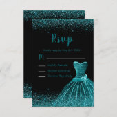 Teal Blue Dress Faux Glitter Quinceanera RSVP Karte (Vorne/Hinten)