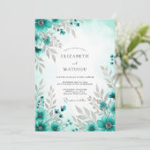Teal Blue Exquisite Spring Wedding Einladung (Stehend Vorderseite)