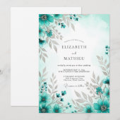 Teal Blue Exquisite Spring Wedding Einladung (Vorne/Hinten)