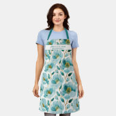 Teal Blue Floral Mama's Kitchen Schürze (Getragen)
