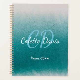 Teal Blue Glitter Aqua Green Custom Name Planner Planer