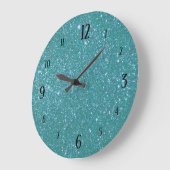 Teal Blue Glitter Glam with Black Numbers Große Wanduhr (Winkel)