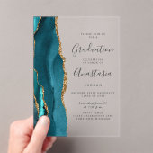 Teal Blue Gold Agate Gray Text Graduation Acryleinladungen (Insitu (Handheld))