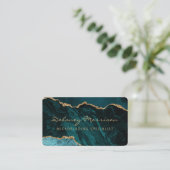 Teal Blue Gold Agate Microblading Rounded Visitenkarte (Stehend Vorderseite)