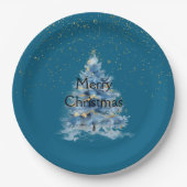 Teal Blue Gold Confetti Dots Christmas Tree Pappteller (Vorderseite)