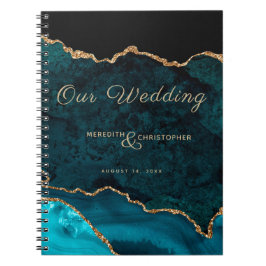 Teal Blue Gold Glitter Agate Our Wedding Notebook Notizblock