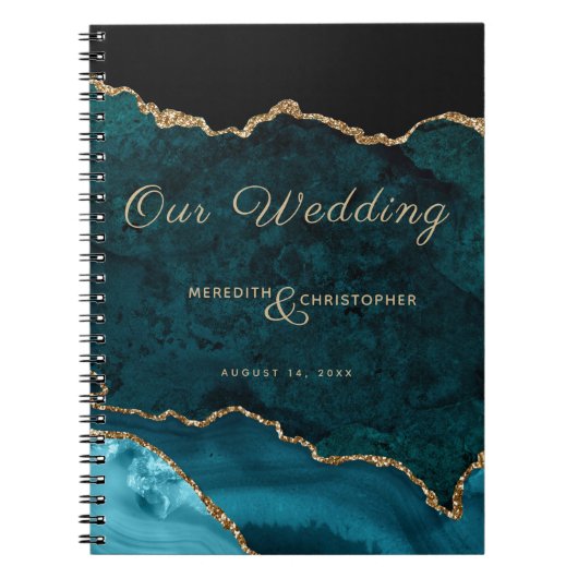 Teal Blue Gold Glitter Agate Our Wedding Notebook Notizblock (Vorderseite)