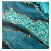 Teal Blue Gold Glitter Marble Ceramic Tile Fliese (Vorderseite)