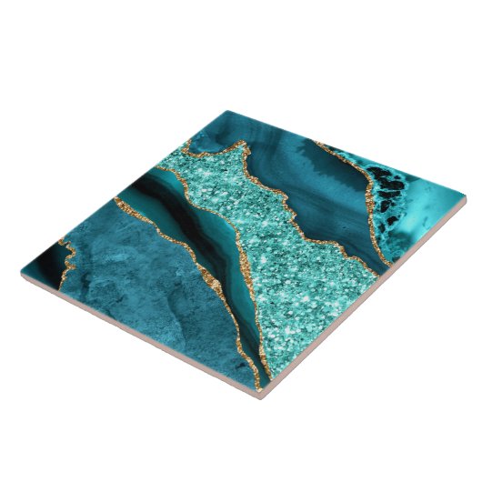 Teal Blue Gold Glitter Marble Ceramic Tile Fliese (Seite)