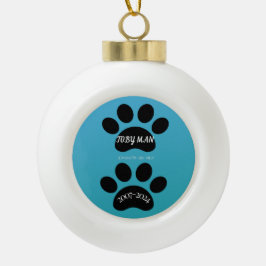 Teal Blue Gradient Paw Print Remembrance Keramik Kugel-Ornament