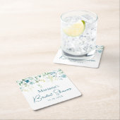 Teal Blue Green Floral Rechteckiger Pappuntersetzer (Vor Ort)