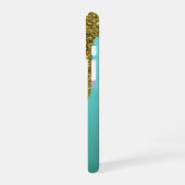 Teal Blue Green - Gold Glitter Drips Personalized iPhone 16 Hülle (Linke Seite)