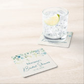 Teal Blue Green Ivory Floral Rechteckiger Pappuntersetzer (Vor Ort)