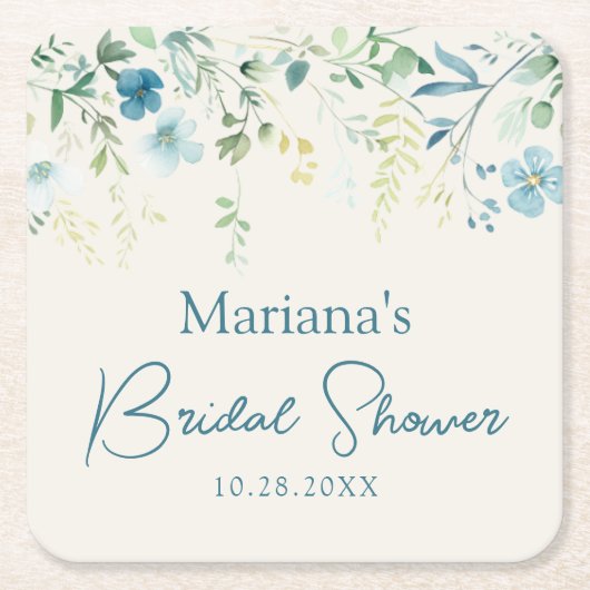 Teal Blue Green Ivory Floral Rechteckiger Pappuntersetzer (Vorderseite)