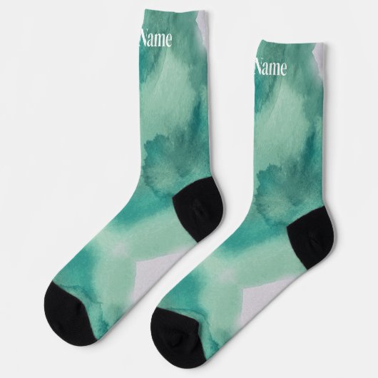 Teal Blue Green Marble | Custom Name Socken (Linkes Detail)