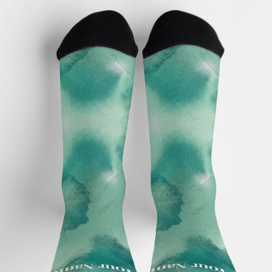 Teal Blue Green Marble | Custom Name Socken (Oben)