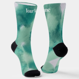 Teal Blue Green Marble | Custom Name Socken