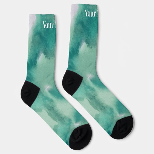 Teal Blue Green Marble | Custom Name Socken (Rechts)