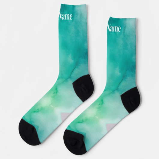 Teal Blue Green Marble | Custom Name Socken (Linkes Detail)