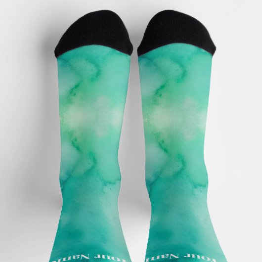 Teal Blue Green Marble | Custom Name Socken (Oben)