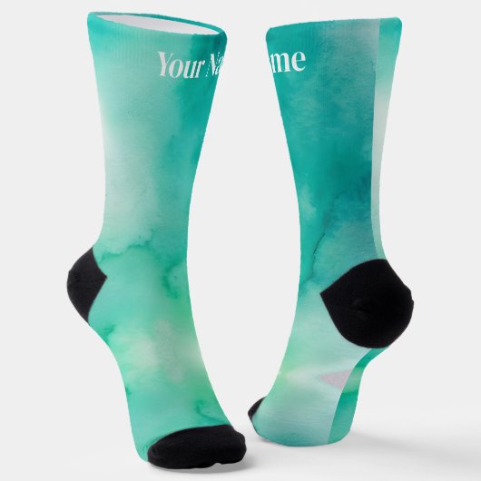 Teal Blue Green Marble | Custom Name Socken (Gewinkelt)