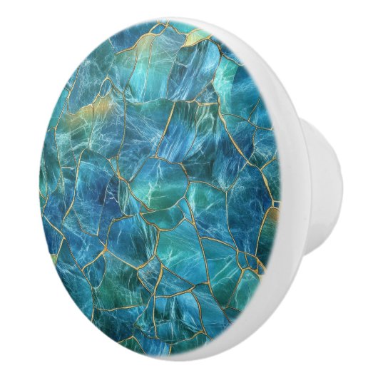 Teal Blue Marble Texture with Gold Veins Keramikknauf (Rechts)
