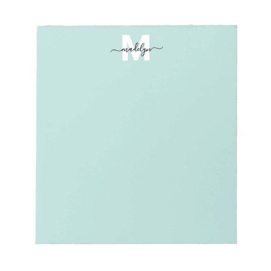 Teal Blue Monogram Notizblock (Vorderseite)