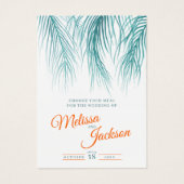 Teal blue orange tropical palm wedding meal option (Vorderseite)