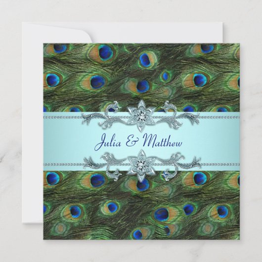 Teal Blue Peacock Wedding Invitation Einladung (Vorderseite)
