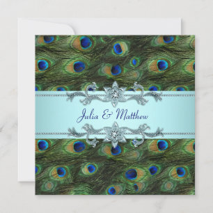 Teal Blue Peacock Wedding Invitation Einladung