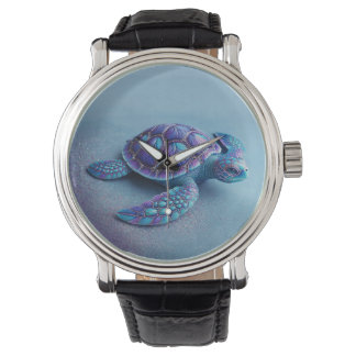 Teal Blue Purple Turtle Colorful Sea Turtle Armbanduhr