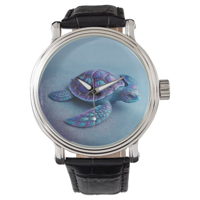 Teal Blue Purple Turtle Colorful Sea Turtle Armbanduhr (Vorderseite)