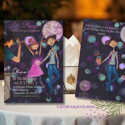 Teal & Blue Retro Disco 30th Birthday Invitation Einladung