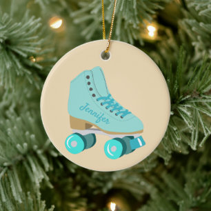 Teal Blue Retro Quad Roller Skate Photo Keramik Ornament