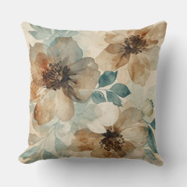 Teal Blue Rust Cream Modern Farmhouse Floral Kissen