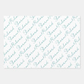 Teal blue script calligraphy names wedding geschenkpapier set (Vorderseite)