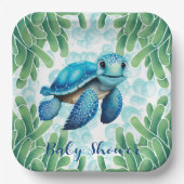 Teal Blue Sea Turtle Boy Baby Dusche Pappteller (Vorderseite)