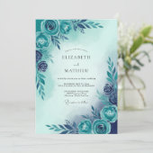 Teal Blue Serene Botanical Wedding Einladung (Stehend Vorderseite)