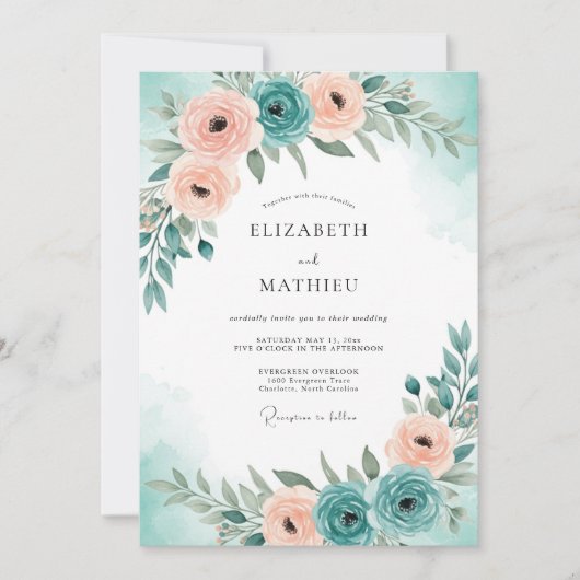 Teal Blue Serene Spring Wedding Einladung (Vorderseite)