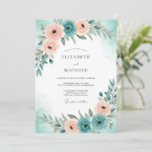 Teal Blue Serene Spring Wedding Einladung (Stehend Vorderseite)