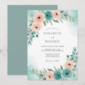 Teal Blue Serene Spring Wedding Einladung (Vorne/Hinten)