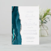 Teal Blue Silver Agate Modern Script Wedding Folieneinladung (Stehend vorne)