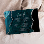 Teal Blue Silver Agate Script Wedding Details Begleitkarte