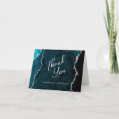 Teal Blue Silver Agate Script Wedding Thank You Karte (Vorderseite)
